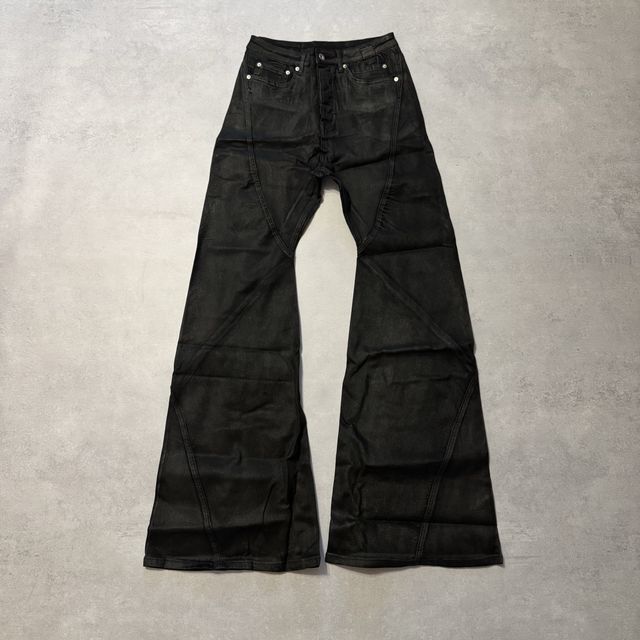 Джинсы воскованые клеш Rick Owens bolan banana waxed flared blac