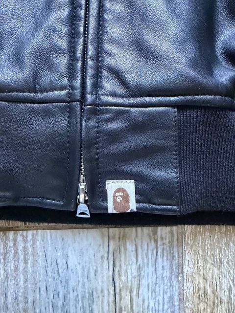 BAPE Sheepskin leather shark full zip hoodie jacket Black — zdjęcie 3