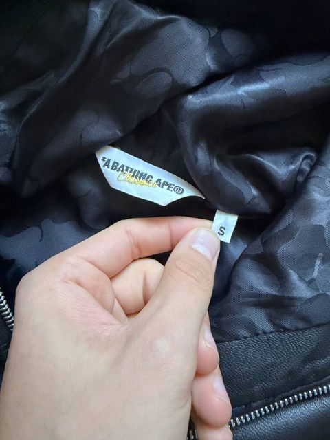 BAPE Sheepskin leather shark full zip hoodie jacket Black — zdjęcie 4