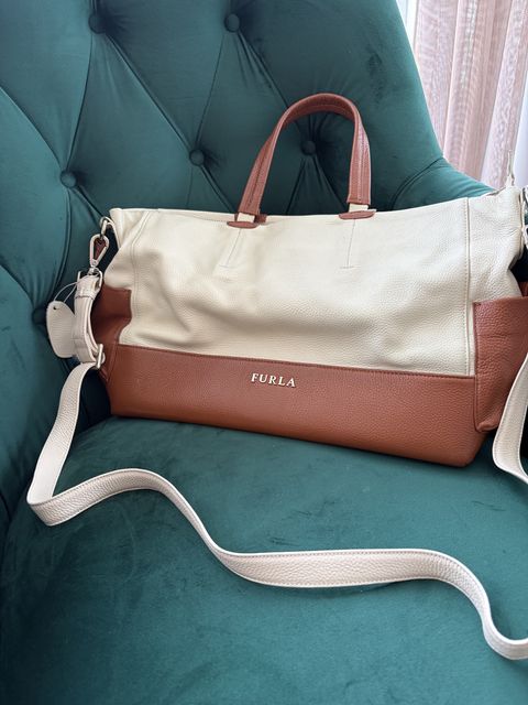 Сумка жіноча furla тоут, бежева, коричнева, з натуральної шкіри