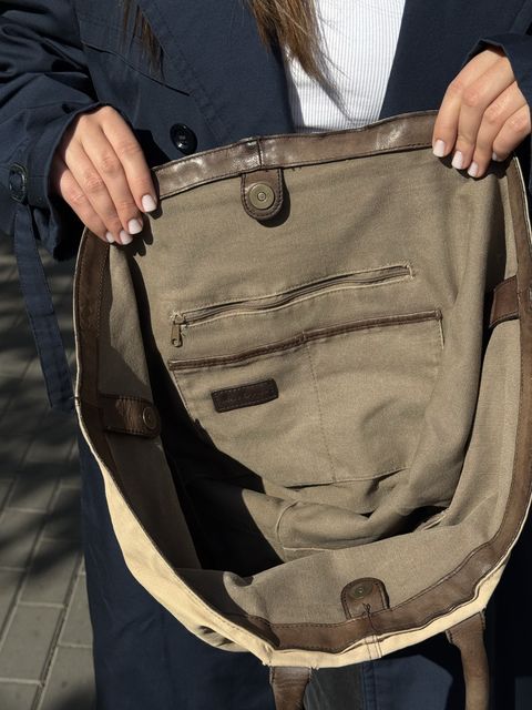 Сумка Marc O’Polo тканинна зі шкіряними ручками — zdjęcie 4