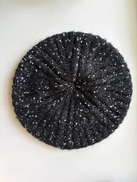 Chanel Black and White Wool-Blend Knitted Beret