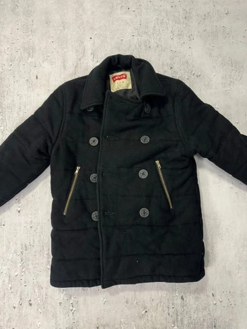 Męski Płaszcz Kurtka Wełniana Levi's Peacoat Dwurzędowa Czarna 78% Wełna S