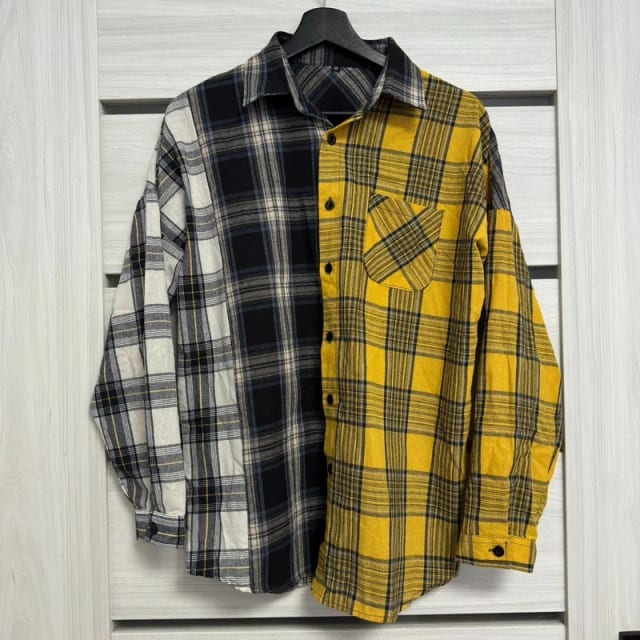 Koszula patchworkowa w kratę styl Needles