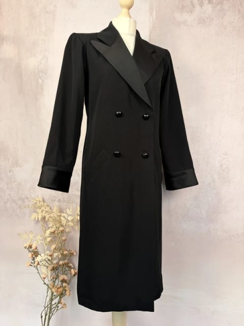 Vintage Saint Laurent Rive Gauche / czarny cienki płaszcz smokingowy / dwurzędowy B4