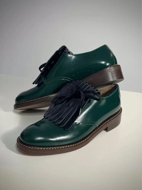 Pantofi Marni Kiltie Fringe Leather Derby Shoes – Emerald Green