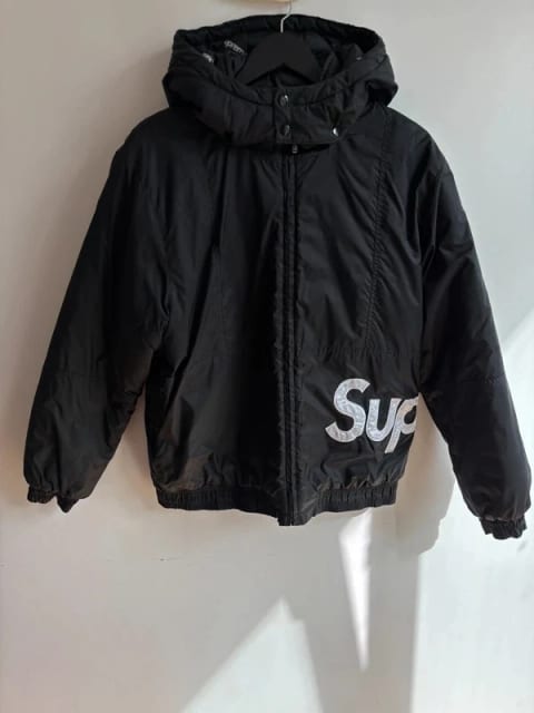 Supreme Black Hooded Puffer Jacket Size M | Logo Jacket