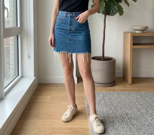 Levi's Premium 501 Rojtos Szélű Magas Derekú Farmerszoknya / Deconstructed Denim Mini Skirt