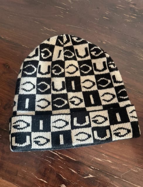 Gucci checkerboard spellout logo beanie