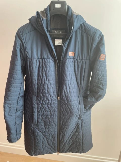 gorpcore stockholm style jack wolfskin granatowa pikowana kurtka parka stormlock microguard M L