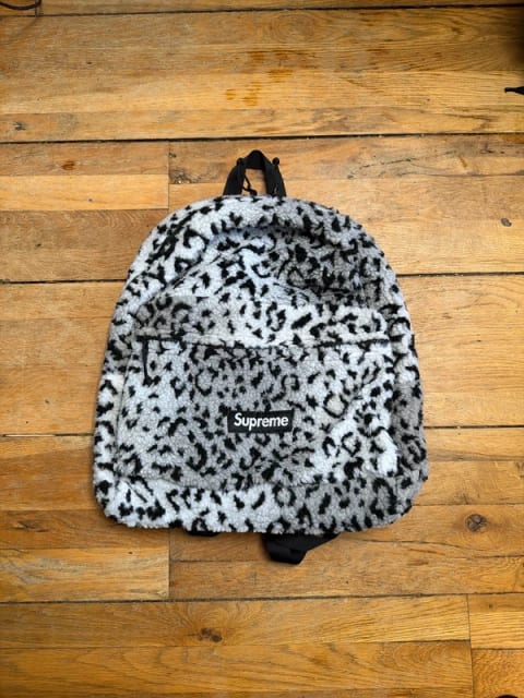 White fur supreme leopard backpack