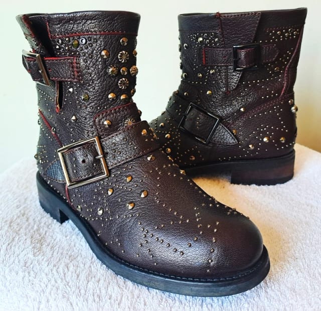 Nowe! Brązowe/burgundowe bikery Jimmy Choo London skóra roz 37