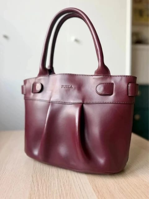 Furla Leather Tote Bag Burgundy / Wine Red