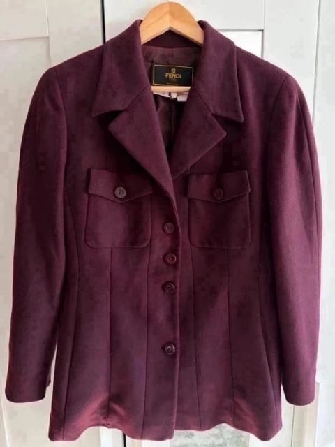 Fendi 365 Vintage Wełniany Żakiet Bordowy / Archive Wool Blazer EU 42