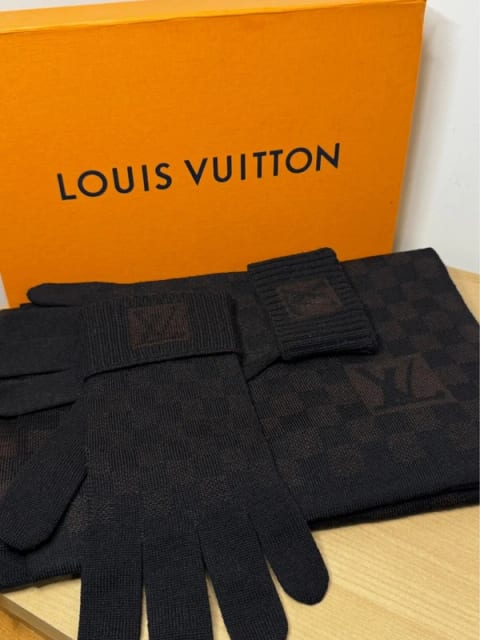 Zestaw Szalik i Rękawiczki Louis Vuitton Brown Damier