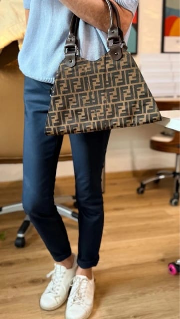 Vintage Fendi Zucca, brązowa torebka na ramię, oryginalna