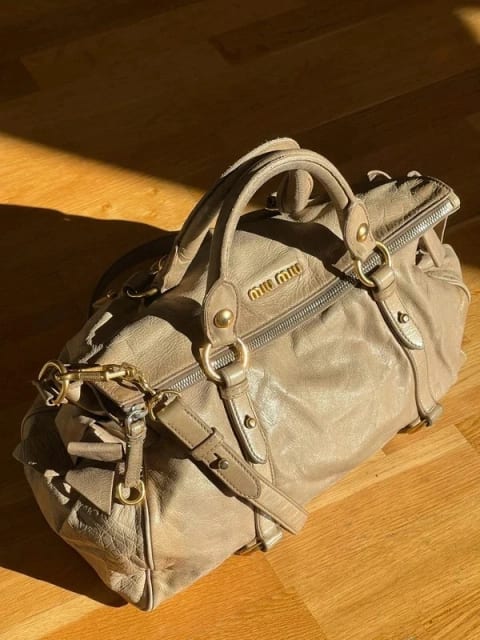 MiuMiu Vitello Leather Bow Two-way bag Beige