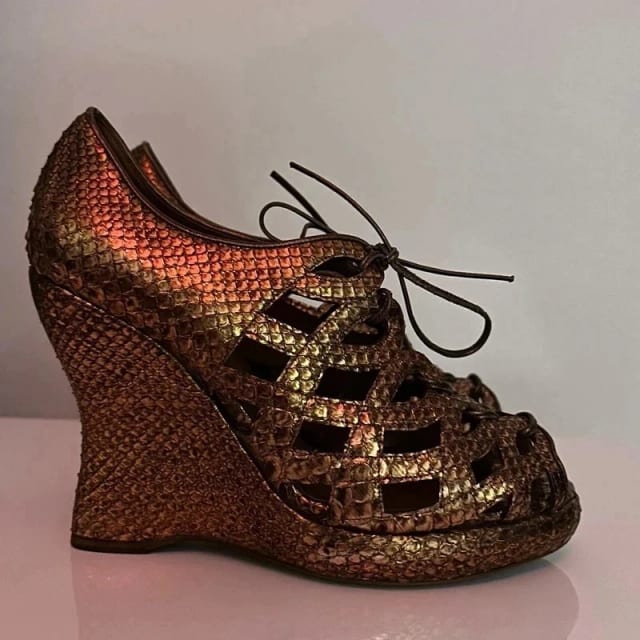 Bottega Veneta Leather Copper Wedge Sandals