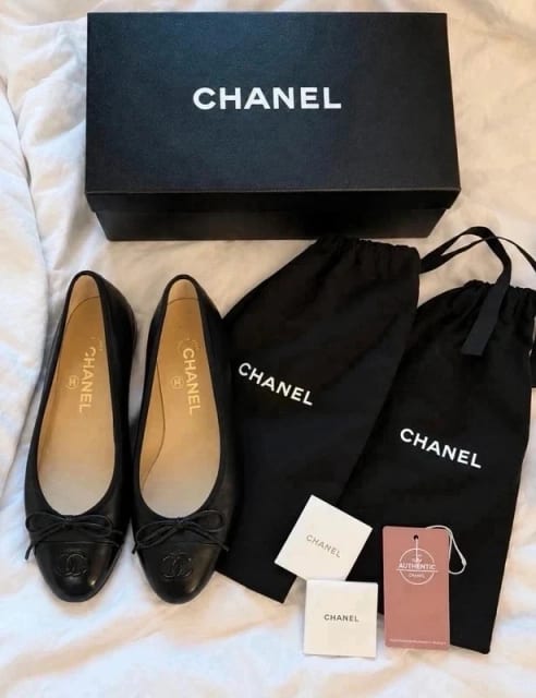 chanel baleriny 37,5 skóra czarne