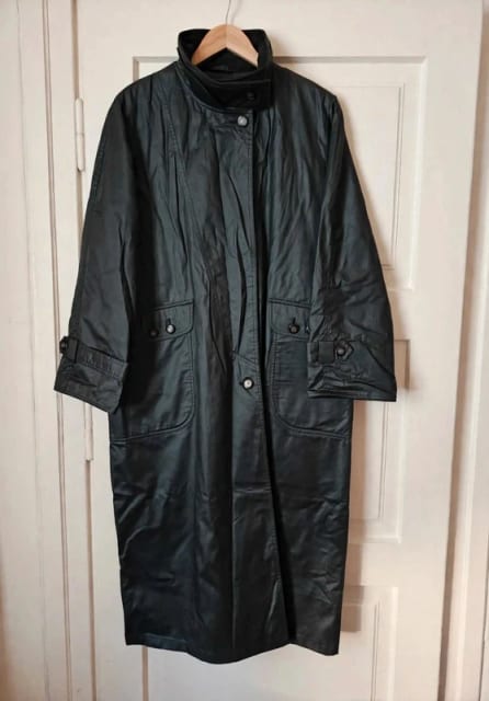 Długi trencz woskowany Michael Mortell Dublin 12 XL-3XLczarny kryte guziki