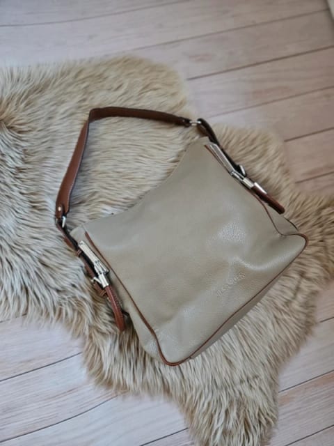 Jil Sander skórzana torebka hobo vintage taupe beż brąz
