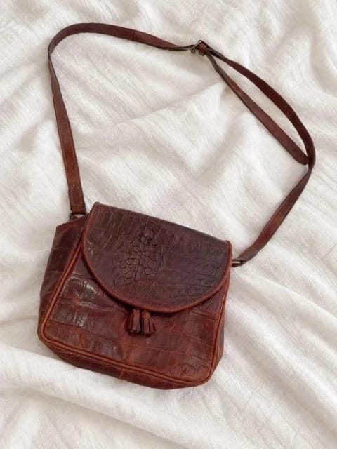 Mulberry Vintage Skórzana Torebka Croco Brązowa