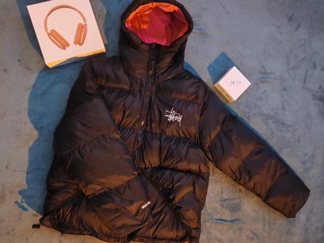 Stüssy Ripstop Down Puffer Jacket – Černá / Růžová (800 Fill)