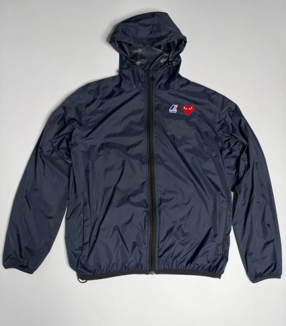 Comme des Garcons PLAY x K-Way Navy Hooded Windbreaker Jacket Size L