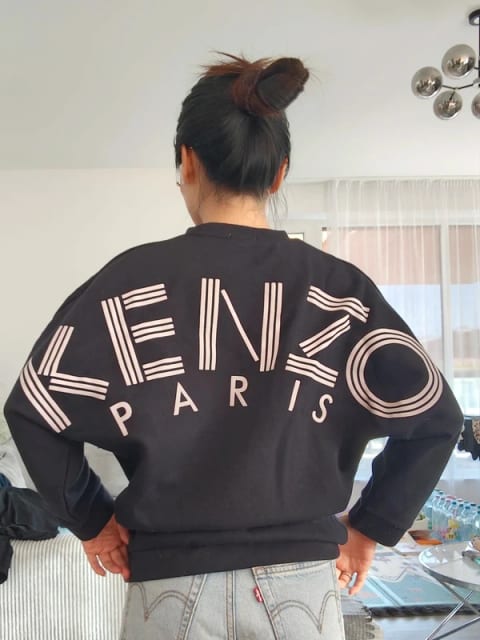 Kenzo Navy Blue Cropped Sweatshirt – size XS Statement Logo Print