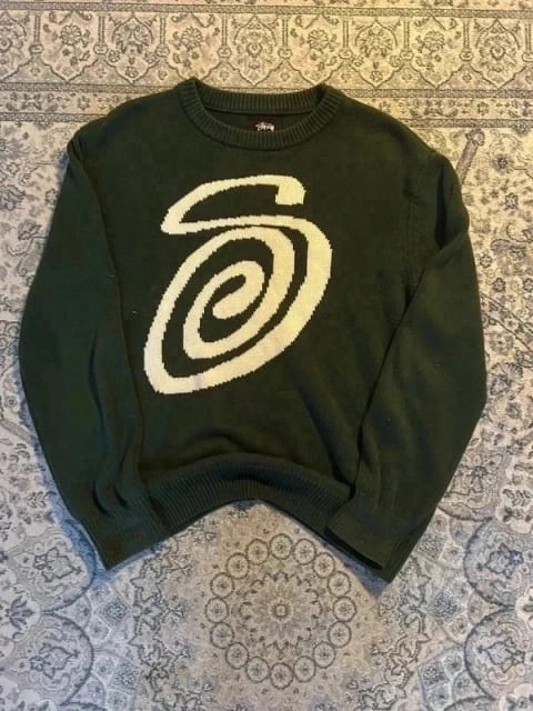 Stussy Curly S Dark Green Sweater