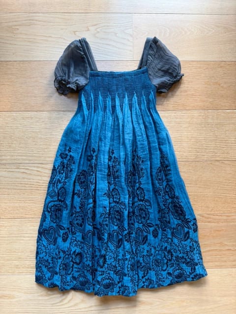 Max Mara Vintage Blue Smocked Dress w bubble hem - Extra Small (XS)