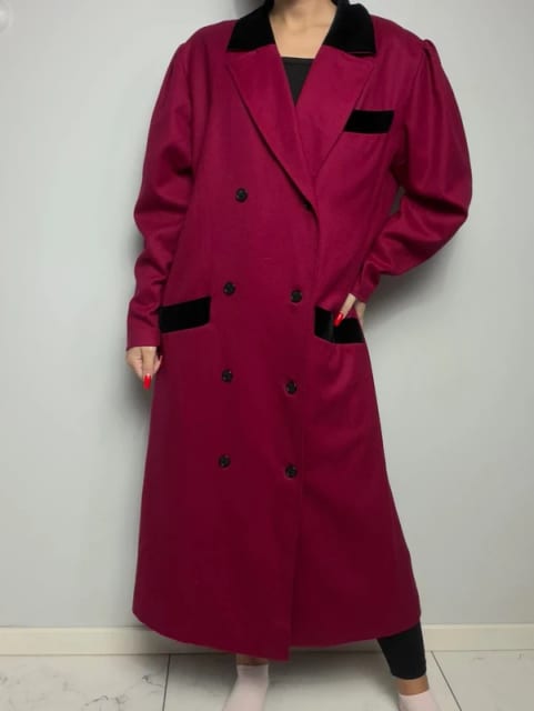 Płaszcz damski długi klasyczny elegancki wełniany Givenchy wool coat womens Vintage
