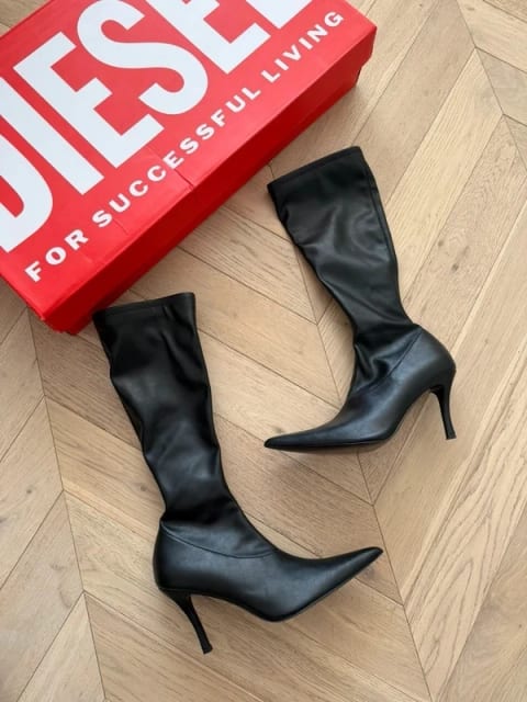 Diesel D-Venus KBT Piękne stylowe kozaki eleganckie czarne black szpila szpilka 38