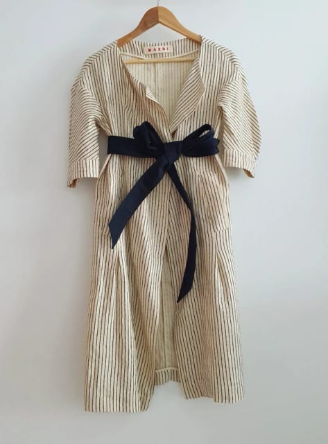 Marni lniany płaszcz letni narzutka paski linien&silk S