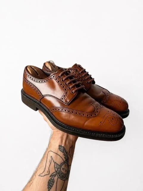 PRADA Milano Skórzane Brogsy Derby Vintage Brązowe EU 40