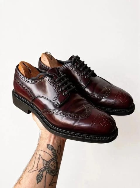 PRADA Milano Vintage Brogue Derby Oxblood Burgundowe Skóra EU 40