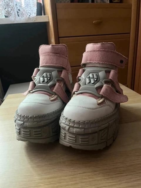 New Rock buty na platformie różowe białe szare alternative M-WALL009-V3