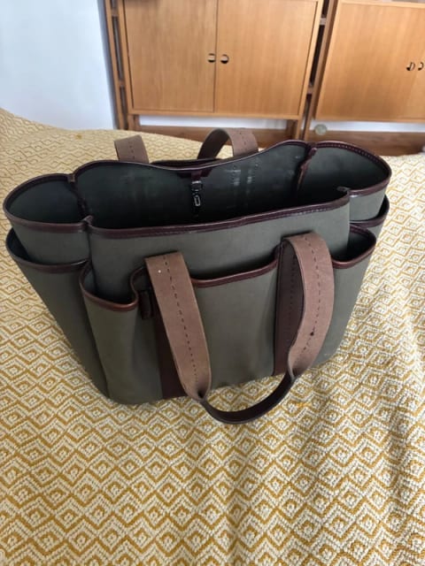 Max Mara “Giardiniera” Garden Canvas Tote Bag – Khaki & Brown