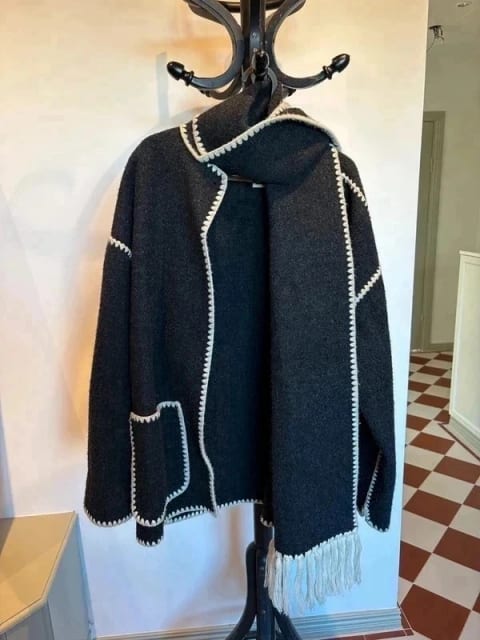 Toteme Embroidered scarf jacket dark grey mélange size 38
